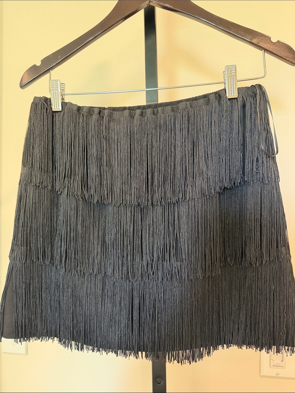 Fringe Tiered Mini Skirt - Black